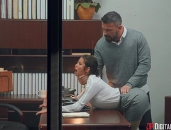 Dark-haired mature with huge melons shagged by her boss